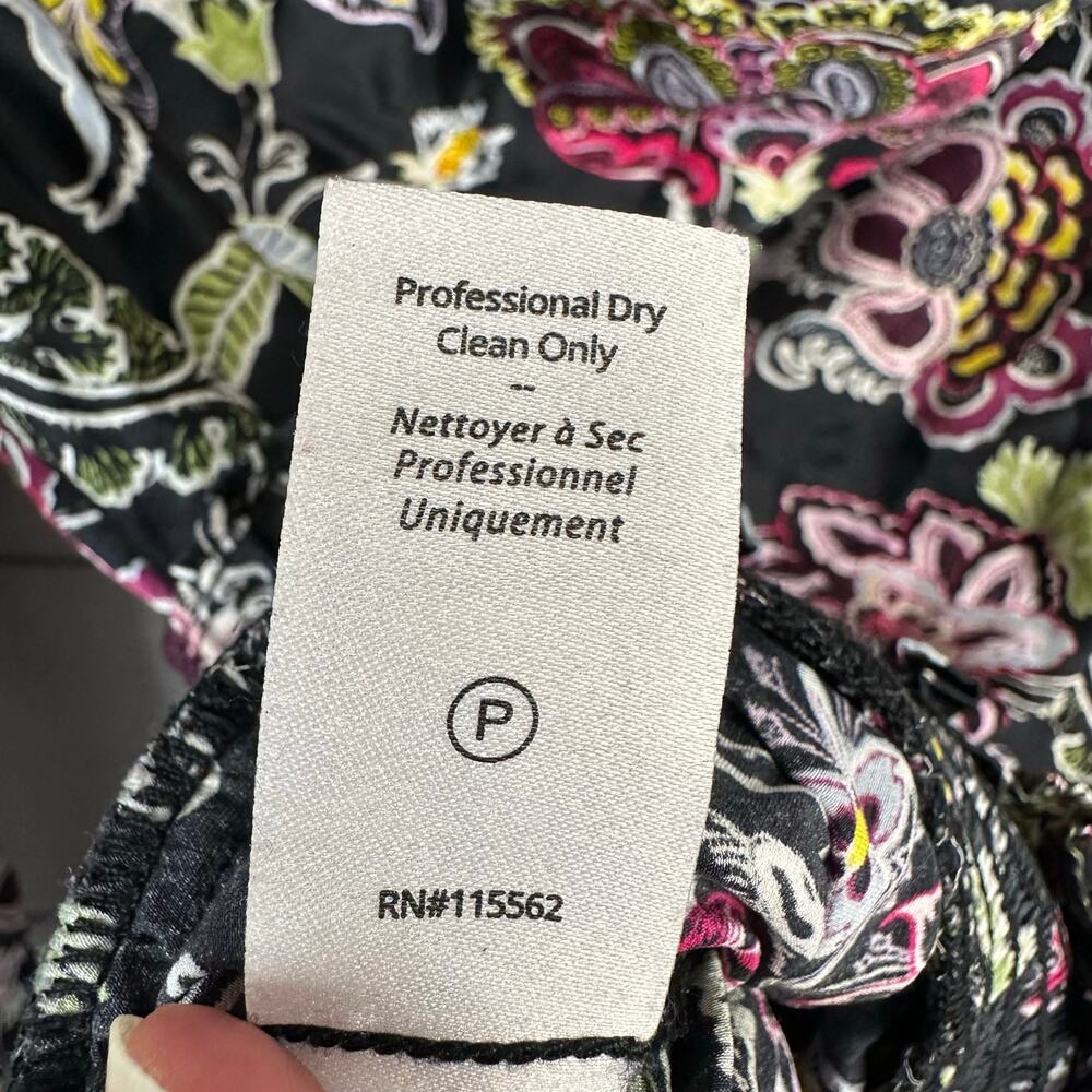 Cinq a Sept Women Small Black Silk Floral Paisley Smocked Peplum Blouse Top Boho - Picture 10 of 10